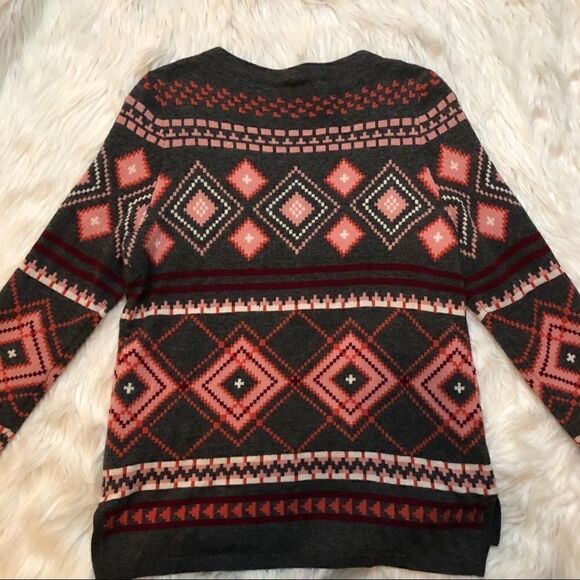 Talbots sweater gray pink Aztec medium petite - Picture 6 of 7